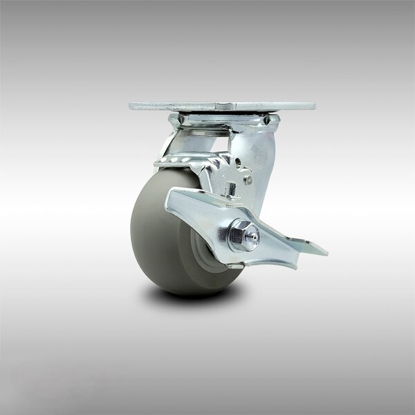 4 Inch SS Thermoplastic Rubber Swivel Caster with Roller Bearing and Brake SCC